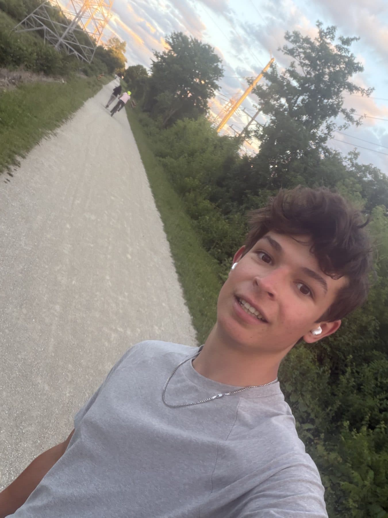 Jeffrey on an evening walk along a gravel trail